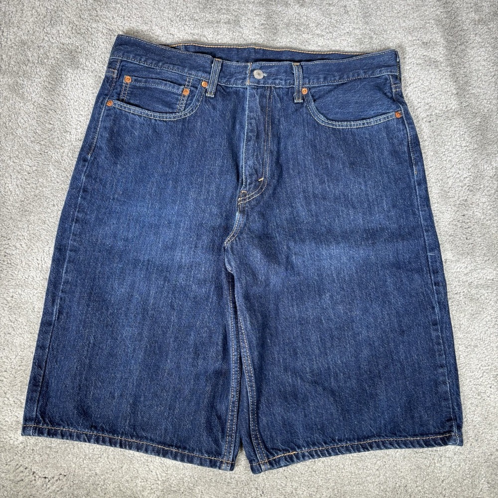 Levis 469 Jean Shorts Mens 34 Loose Fit Dark Blue Denim Cotton Baggy Skater